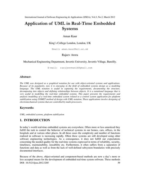 Application Of Uml In Real Time Embedded Systems Pdf