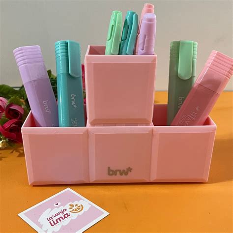 Organizador De Mesa Tetris BRW Rosa Laranja Lima Papelaria