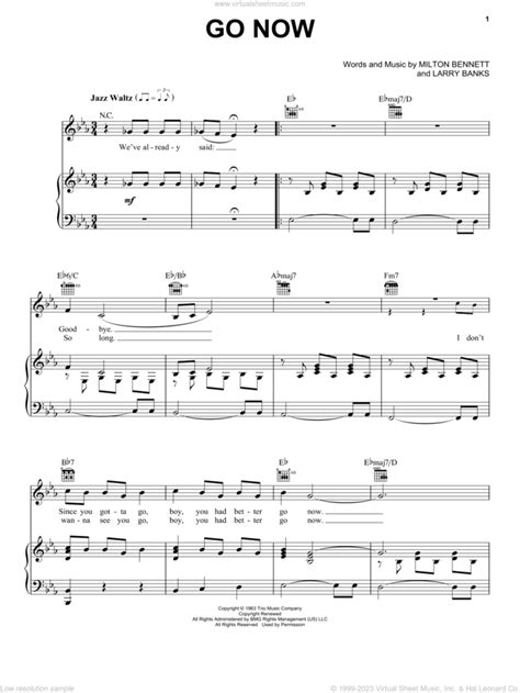 Go Now sheet music for voice, piano or guitar (PDF-interactive)