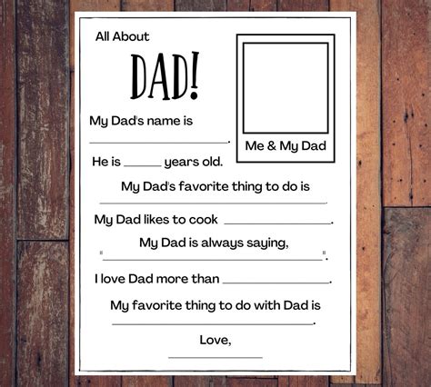 Fathers Day Questionnaire Printable Etsy