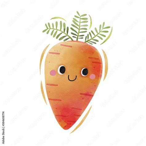 Watercolor Cute Carrot Cartoon Character Vector Illustration Stock Vector Adobe Stock