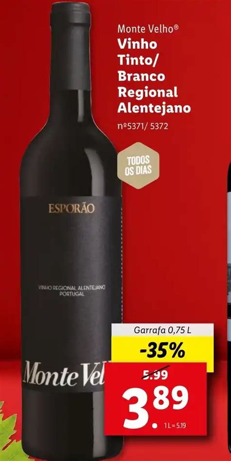 Promoção Monte Velho Vinho Tinto Branco Regional Alentejano em Lidl