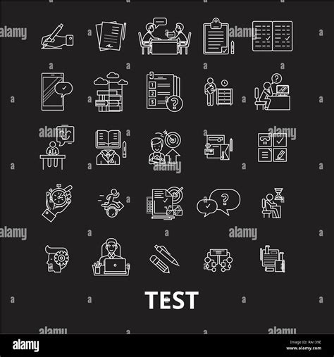 Test Editable Line Icons Vector Set On Black Background Test White