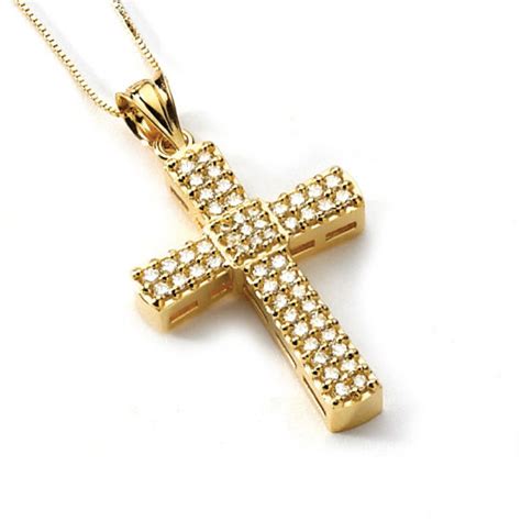 K Yellow Gold Cubic Zirconia Cross Pendant Cross Pendant Etsy