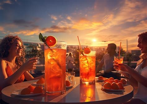 Premium AI Image A Vibrant Cityscape With Friends Enjoying Aperol