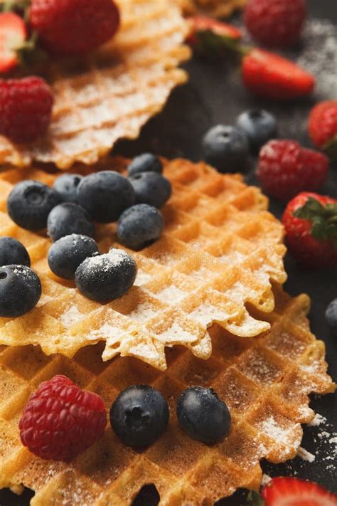 Round Belgium Waffles With Berries Stock Photo Image Of Blackberry