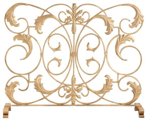 Single Panel Fireplace Screen In Antique Gold Scroll Traditional