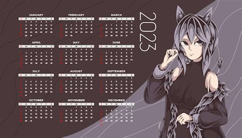 Premium Vector Cute Cat Anime Calendar 2023