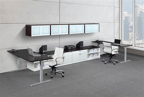 Modern 2 Person Sit Standing U Shaped Workstation : Espresso, White ...