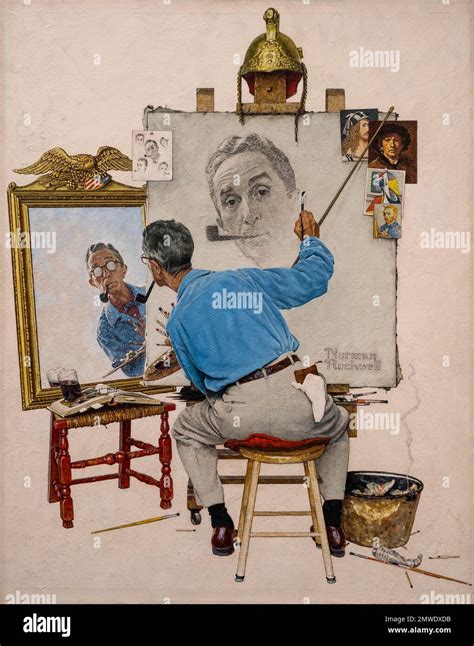 Painting Called Triple Self Portrait Done In 1960 By Norman Rockwell