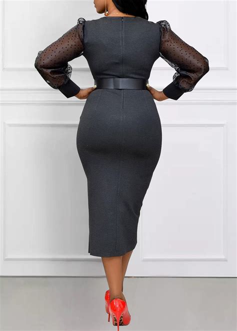 Rotita Patchwork Black Round Neck Long Sleeve Bodycon Dress Rotita