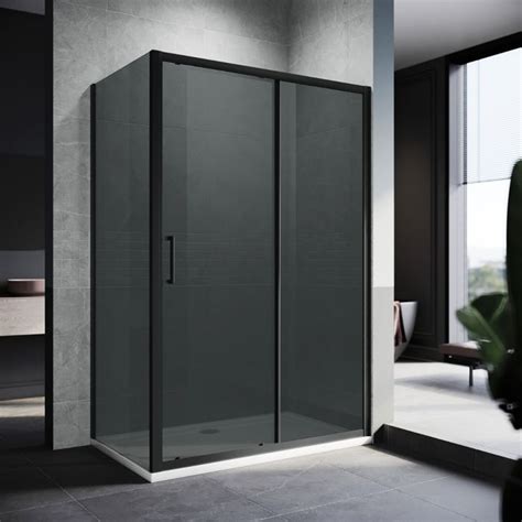 Elegant 1000x900mm Black Sliding Shower Door With Side Panel 8mm Easy