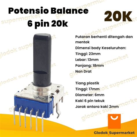 Jual Potensio Balance 6 Pin 20k Stereo Kaki 6 Tekuk Alps Equalizer 203