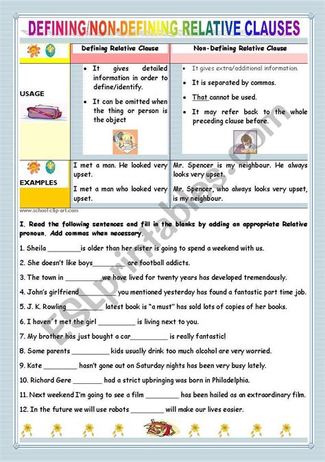 Relative Clauses Worksheets