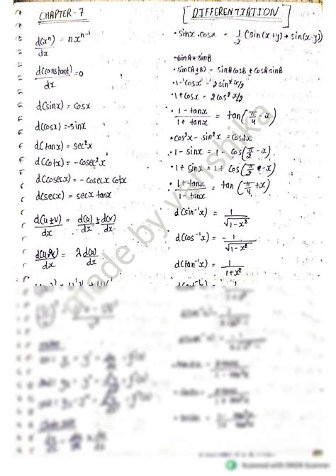 Solution Differentiation Formula Sheet Studypool