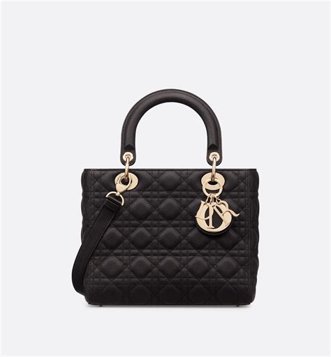 Medium Lady Dior Bag Black Grained Cannage Calfskin Dior