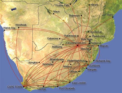 South African Airways route map - regional routes