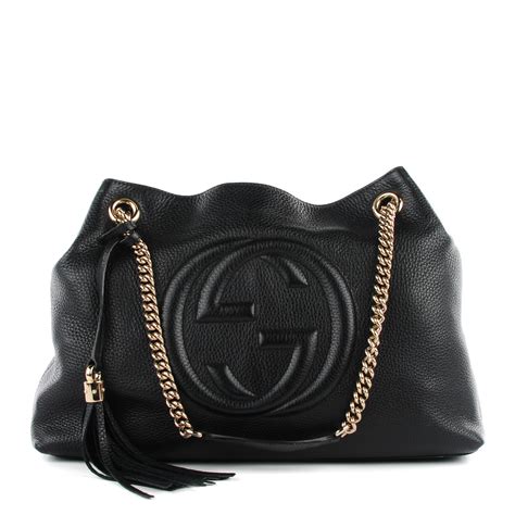 Gucci Pebbled Calfskin Medium Soho Chain Shoulder Bag Black