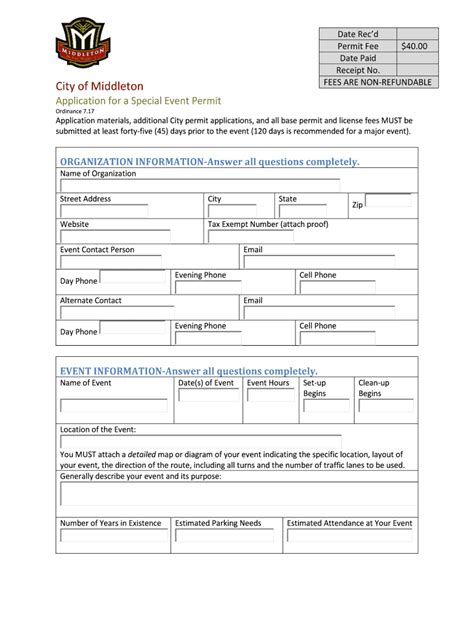 Fillable Online Special Events Permit Application Form Fax Email Print