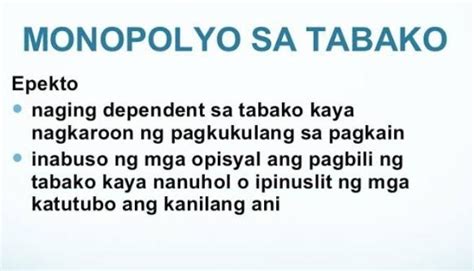 Epekto Ng Monopolyo Sa Tabako Sa Pilipinas Araling Panlipunan Quarter