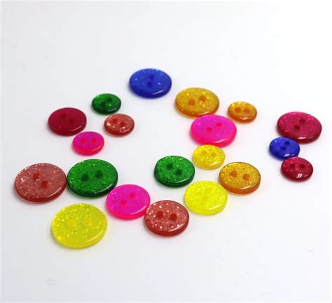 100pcs Set New 10mm 12mm 15mm Resin Round Glitter Sparkly Buttons Two