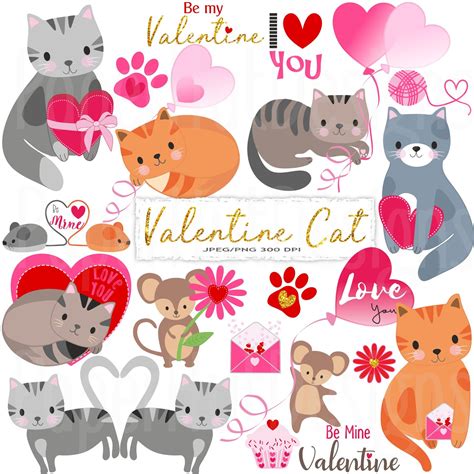 Valentine Clipart-valentine Clip Art-cat Clipart-valentine Cat - Etsy