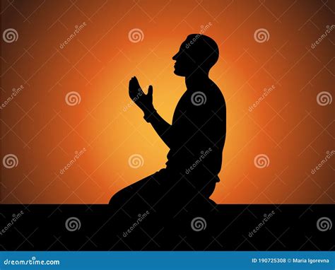 Dua Prayer Muslim Man Silhouette Pray For Allah Vector Illustration