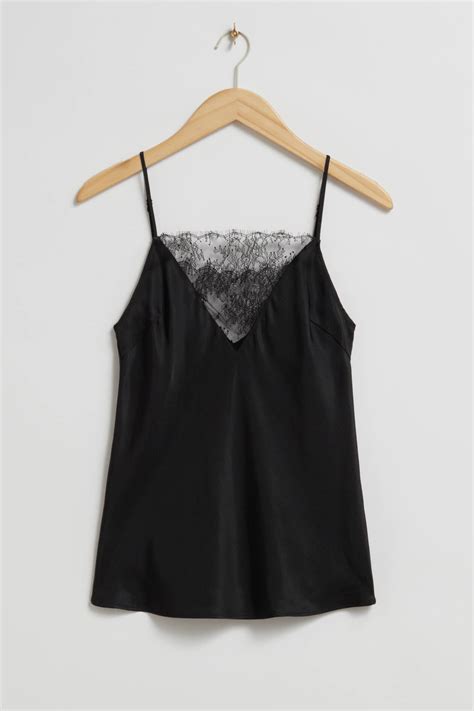 Lace Trimmed Strappy Top Black Ladies Handm Gb