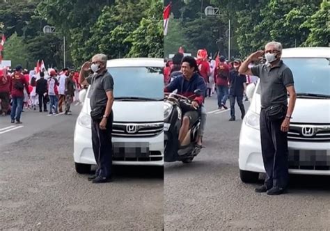 Salut Bapak Bapak Rela Berhenti Dan Turun Dari Mobil Untuk Hormat Ke