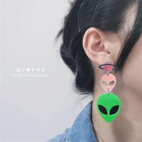 Creative Personality Punk Shiny Alien Ufo Planet Acrylic Earrings For