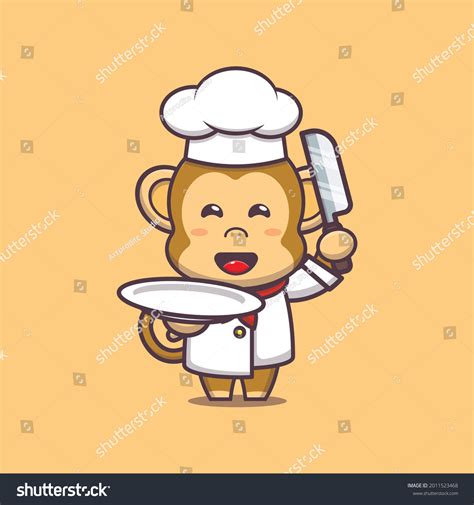 Cute Chef Monkey Character Illustration Vector Stock Vector Royalty