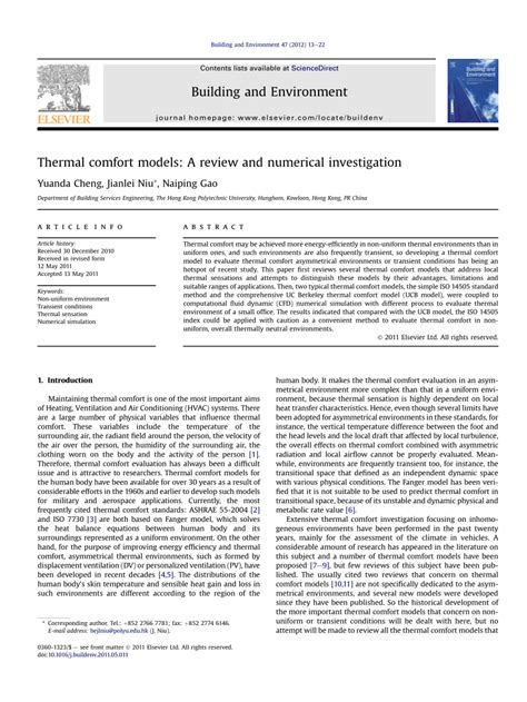 (PDF) Thermal comfort models: A review and numerical investigation