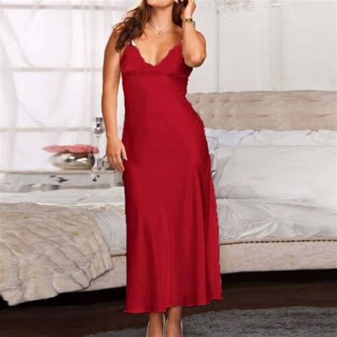 Sexy Women Satin Silk Lace Robe Slip Dress Lingerie Long Sleepwear Nightdress Us Ebay