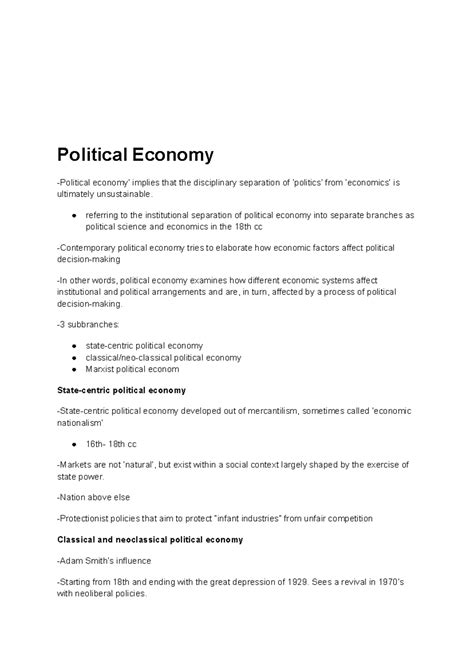 Political Economy: Analyzing 18th Century Theories and Modern