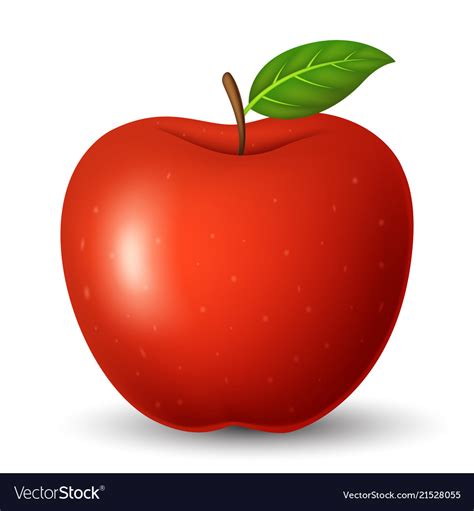 Red Apple With Green Leaf Isolated On White Vector Image