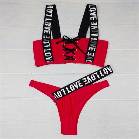 ESSV 2019 Letter Bikini Set Women Swimsuit Sexy Bandage Halter Love