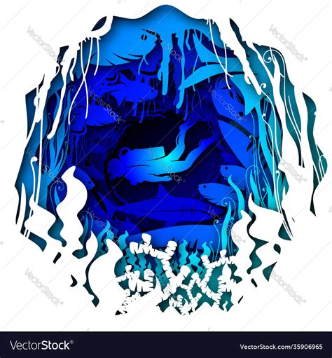 Ocean in paper art style digital Royalty Free Vector Image