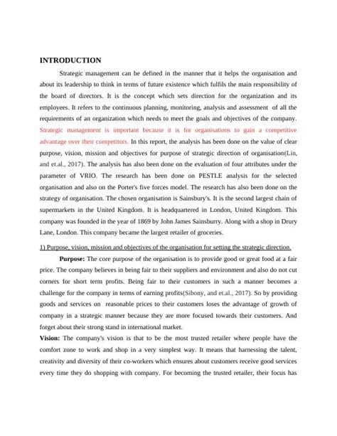 Strategic Management Analysis Of Sainsbury S Using Vrio Pestle And