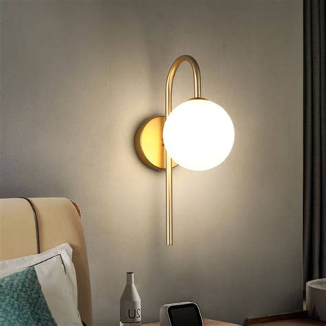 Gold Frosted Glass Ball Wall Light Curved Metal Gold Warm White