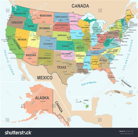 Vektor Stok United States Map Detailed Vector Illustration Tanpa