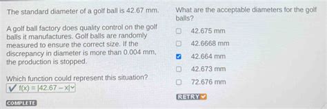 The Standard Diameter Of A Golf Ball Is Mm What Are The