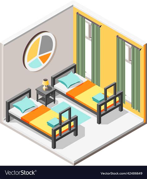 Hostel Room Isometric Composition Royalty Free Vector Image