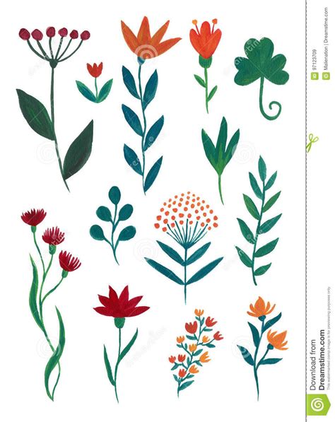 Illustration About Floral Gouache Collection Flowers And Leaves