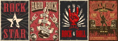 Rock and roll colorful posters Stock Vector | Adobe Stock