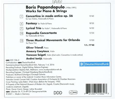 Boris Papandopulo Kammermusik für Streicher Klavier CD jpc