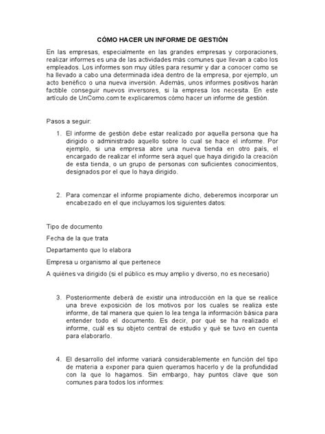 Cómo Hacer Un Informe De Gestión Pdf Información