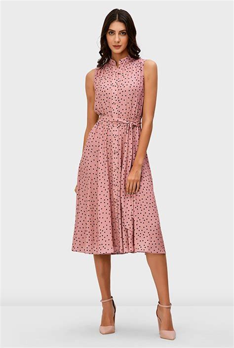 Shop Polka Dot Print Crepe Elastic Waist Shirtdress Eshakti