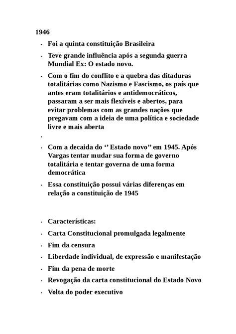 Descreva As Principais Mudanças Promovidas Pela Constituição De 1946