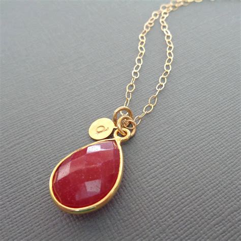 Ruby July Birthstone Gold Initial Necklace Genuine Ruby