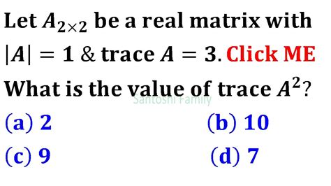 Trace Of A 2 When Determinant And Trace Of A Is Given MCQ Linear